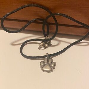 Silver Paw Pendant on Black Cord Necklace
